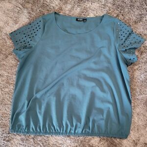 Women's a.n.a Teal Studded Blouse Banded Blouson Elastic Bottom Size 1X